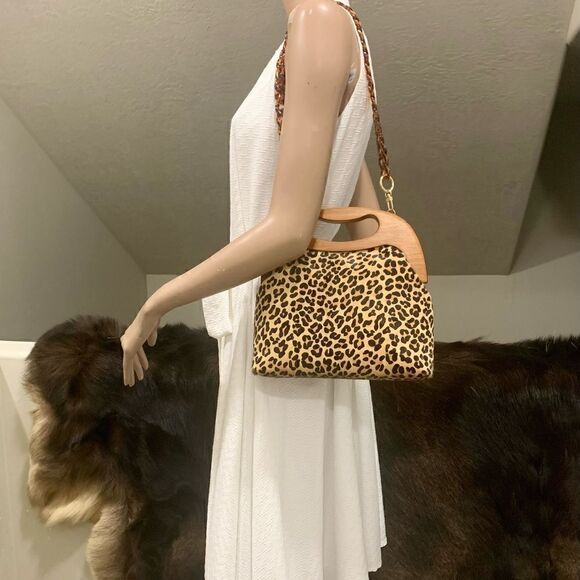 Handmade Genuine Hair-on-horsehide Leather Wooden Frame Bag & 2 Chain Styles - Picture 1 of 16